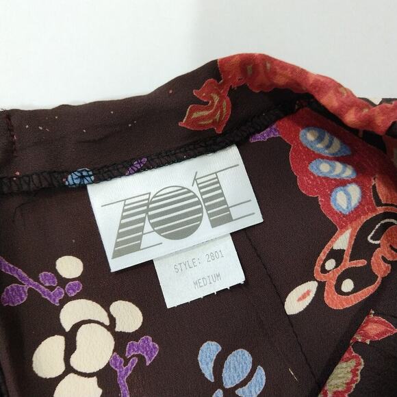 Vintage 90s Floral Print Midi Skirt Size M Zoe California Brown Flutter Hem - Picture 5 of 7